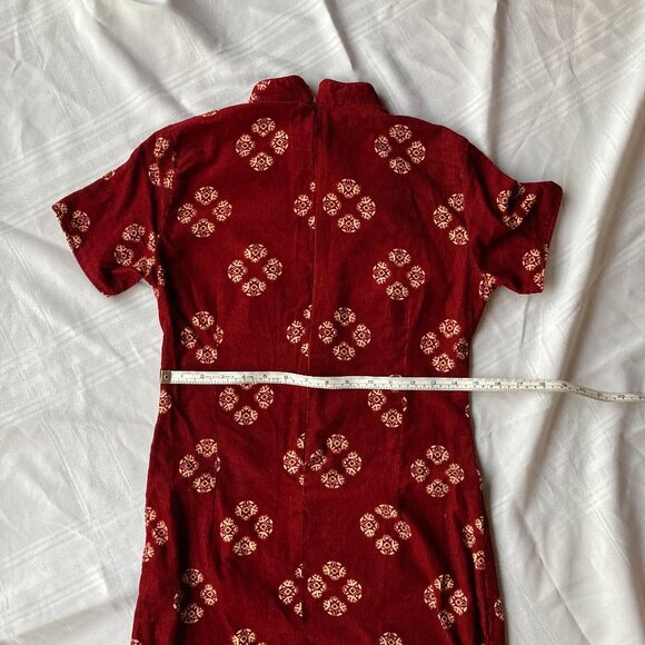 Burgundy Qipao Cheongsam Dress Corded Cotton Asian Y2K Small - Picture 8 of 12